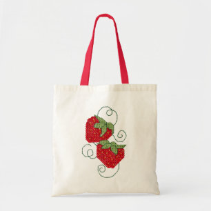 Strawberries Cross-Stitch Image Tote Bag