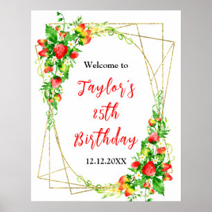 Strawberries Daisies Birthday Party Welcome Sign