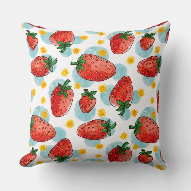 Strawberries & Daisies Cushion (Front)