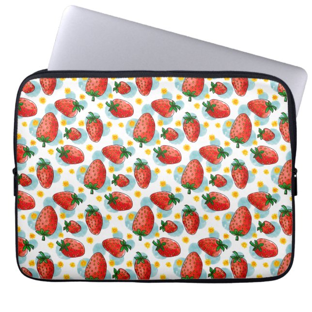 Strawberries & Daisies Laptop Sleeve (Front)