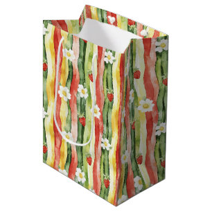 Strawberries Daisies Red Green Yellow Birthday Medium Gift Bag