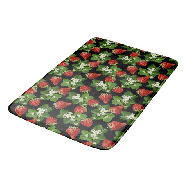 Strawberries Farm Fresh Black Bath Mat (Angled)