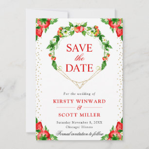 Strawberries Floral Heart Wreath Wedding Save The Date