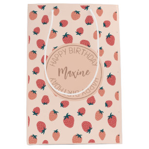 Strawberries, Florals and Abstract Pattern Theme  Medium Gift Bag