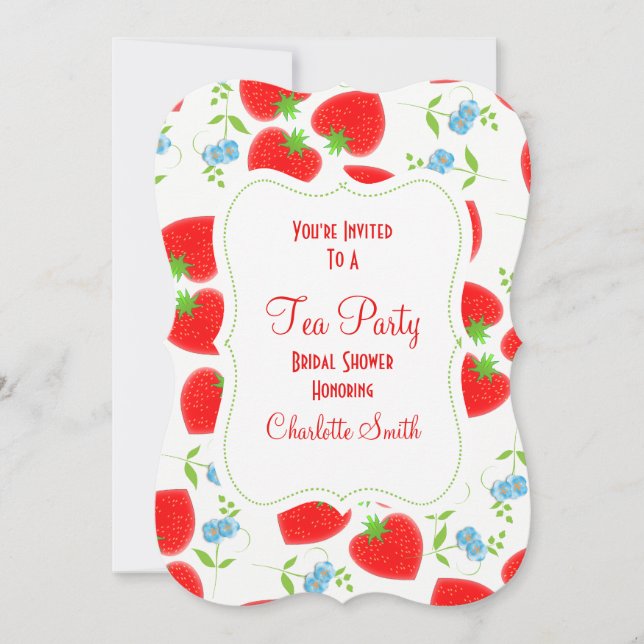 Strawberries Flowers Editable Tea Party Invite (Front)