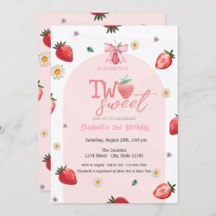 Strawberries Flowers Two Sweet 2nd Birthday Invitation
