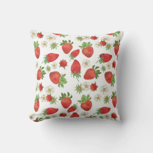 Strawberries Flowers: Watercolor Seamless Art Cushion