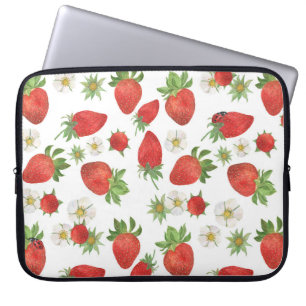 Strawberries Flowers: Watercolor Seamless Art Laptop Sleeve