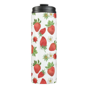 Strawberries Flowers: Watercolor Seamless Art Thermal Tumbler
