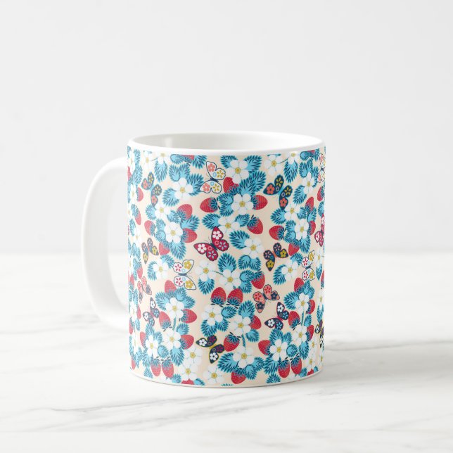 Strawberries folk coffee mug (Front Left)
