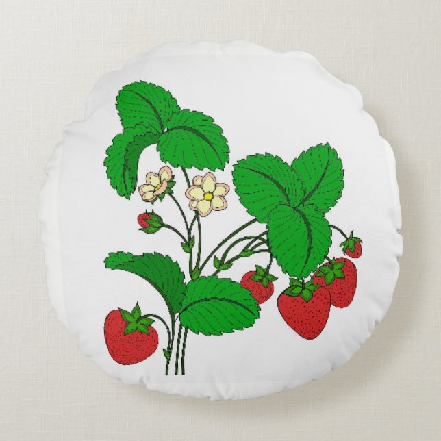 Strawberries for Breakfast Round Cushion (Front)