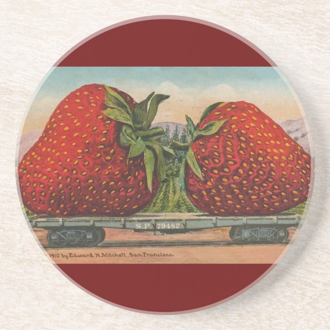 Strawberries Giant Antique Fruit Fun Coaster (Front)