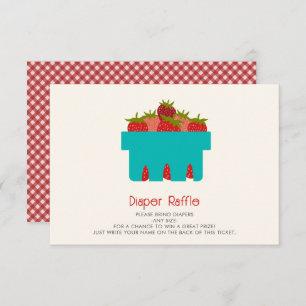 Strawberries Gingham Baby Shower Diaper Raffle Enclosure Card