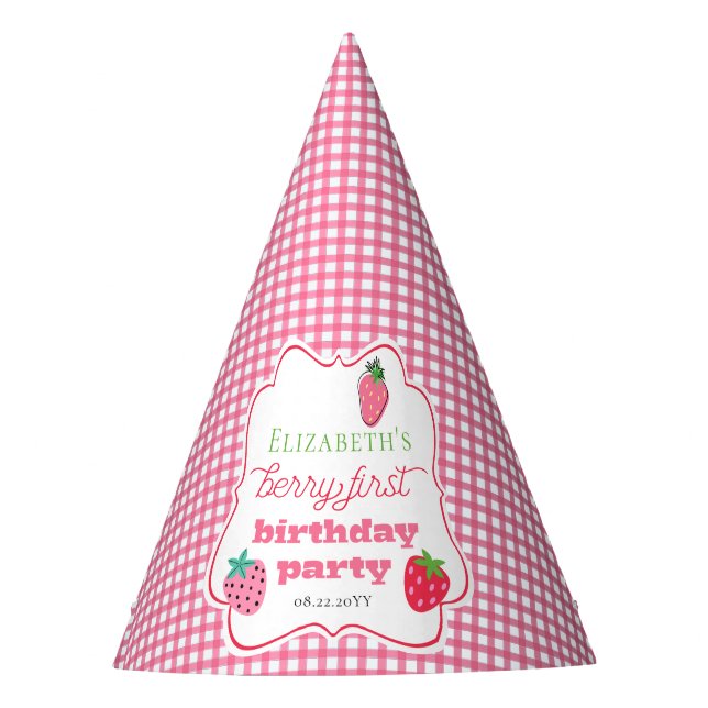 Strawberries Girl's Berry First Birthday Party  Party Hat (Front)
