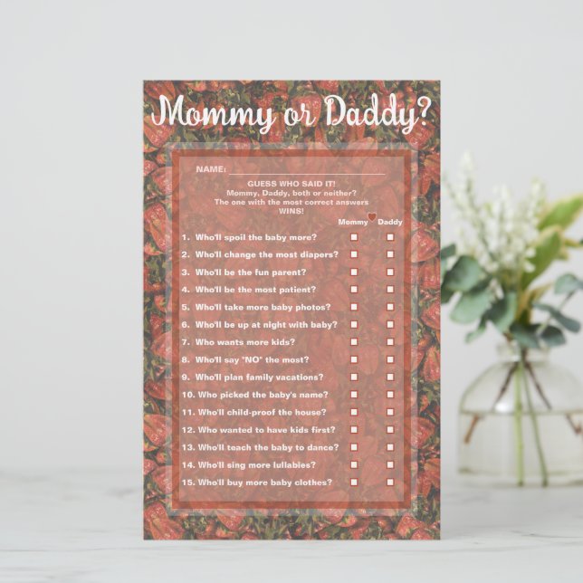 Strawberries Guess Who (Mummy or Daddy) Game Card (Standing Front)