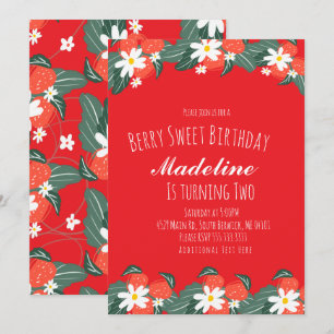 Strawberries Hand Drawn Berry Sweet Birthday  Invitation