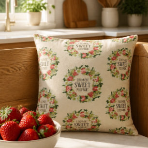 Strawberries Home Sweet Home Khaki Cushion