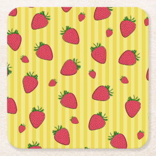 Strawberries Illustration Square Paper Coaster