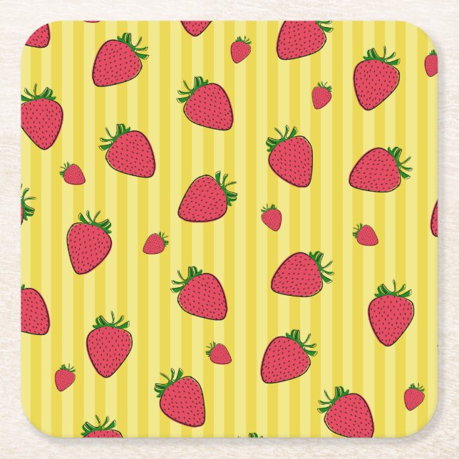 Strawberries Illustration Square Paper Coaster (Front)