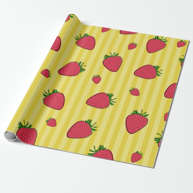 Strawberries Illustration Wrapping Paper (Unrolled)