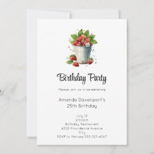 Strawberries in a Bucket Birthday Invitation