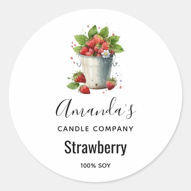 Strawberries in a Bucket Candle Business Classic Round Sticker (Front)