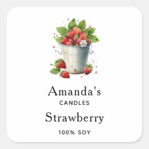 Strawberries in a Bucket Candle Business Square Sticker