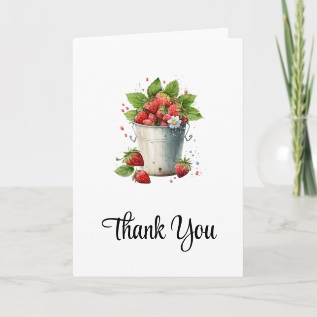 Strawberries in a Bucket Thank You Card (Front)