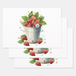 Strawberries in a Bucket Wrapping Paper Sheet