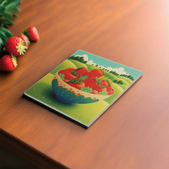 Strawberries In A Meadow Ceramic Tile (Creator Uploaded)