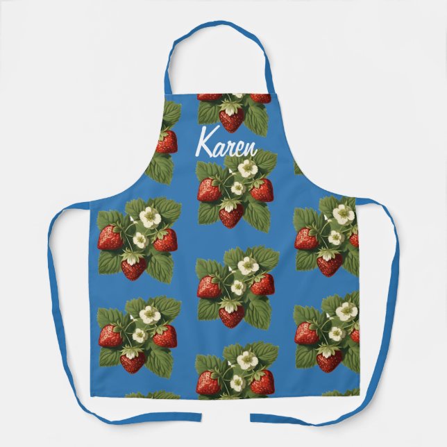 Strawberries  in French blue -personalised Apron (Front)