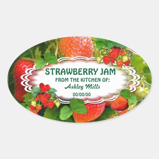 Strawberries Jam ~ Oval Sticker # 2 (Front)