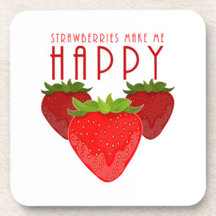 Strawberries Make Me Happy Cute Strawberry Kitchen Coaster