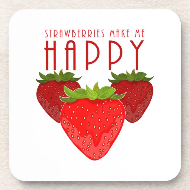 Strawberries Make Me Happy Cute Strawberry Kitchen Coaster (Front)