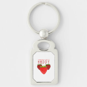 Strawberries Make Me Happy Cute Strawberry Quote Key Ring