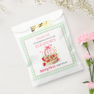 Strawberries mint Berry First Birthday Thank You Favour Bag