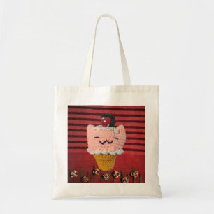 Strawberries-N-Cream Ice Cream Cone Amigurumi Cat! Tote Bag