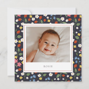 Strawberries navy Baby Birth Announcement