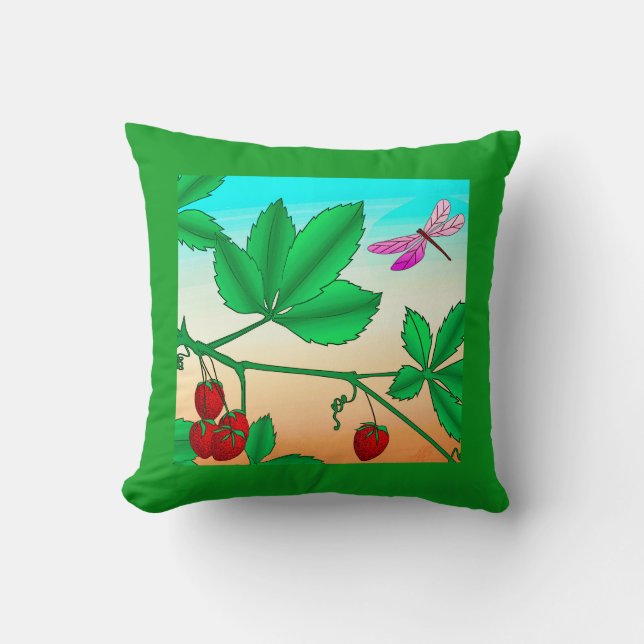 Strawberries on a Branch and Dragonfly Cushion (Front)