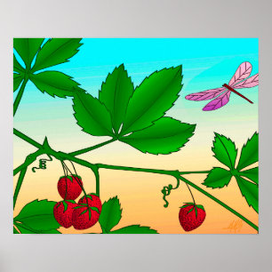 "Strawberries on a Branch" print with border