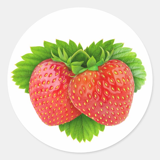 Strawberries on a leaf classic round sticker (Front)