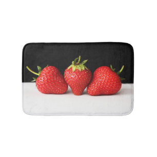 Strawberries On Black Over White bmcnm Bath Mat