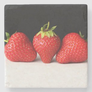 Strawberries On Black Over White coastercnm Stone Coaster