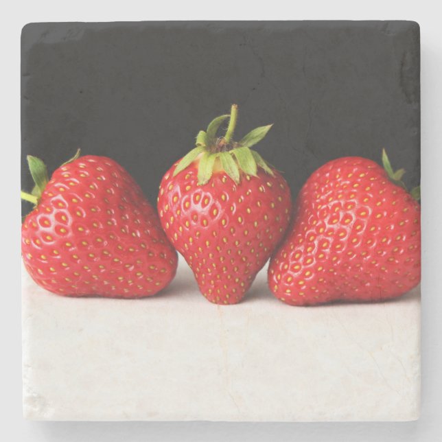 Strawberries On Black Over White coastercnm Stone Coaster (Front)