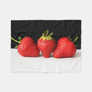 Strawberries On Black Over White fbcn Fleece Blanket