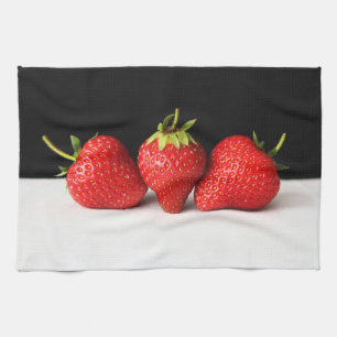 Strawberries On Black Over White ktcn Kitchen Towe Tea Towel