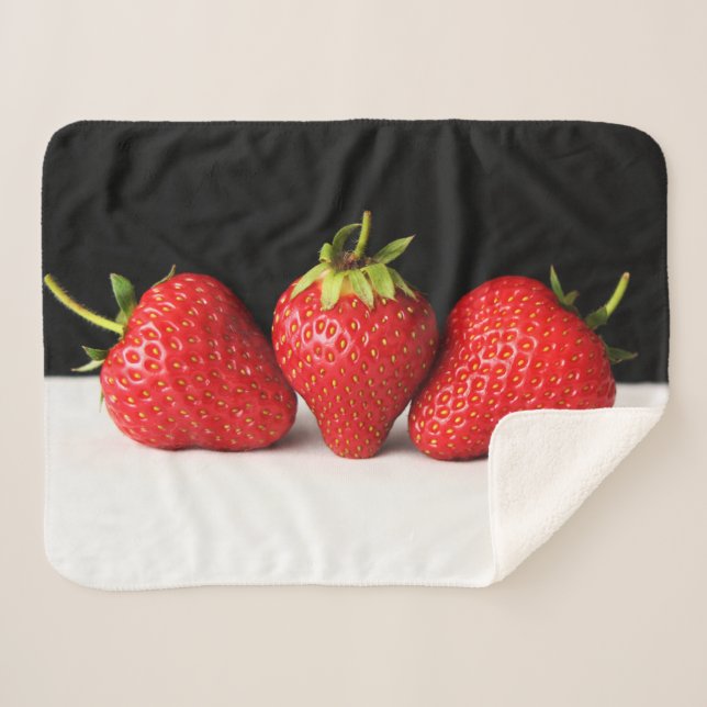Strawberries On Black Over White sbcnm Sherpa Blanket (Front (Horizontal))