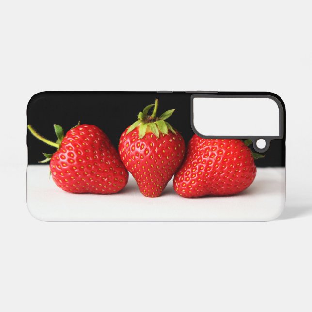 Strawberries On Black Over White sgcnm Samsung Galaxy S22 Case (Back Horizontal)