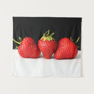 Strawberries On Black Over White wtcna Tapestry