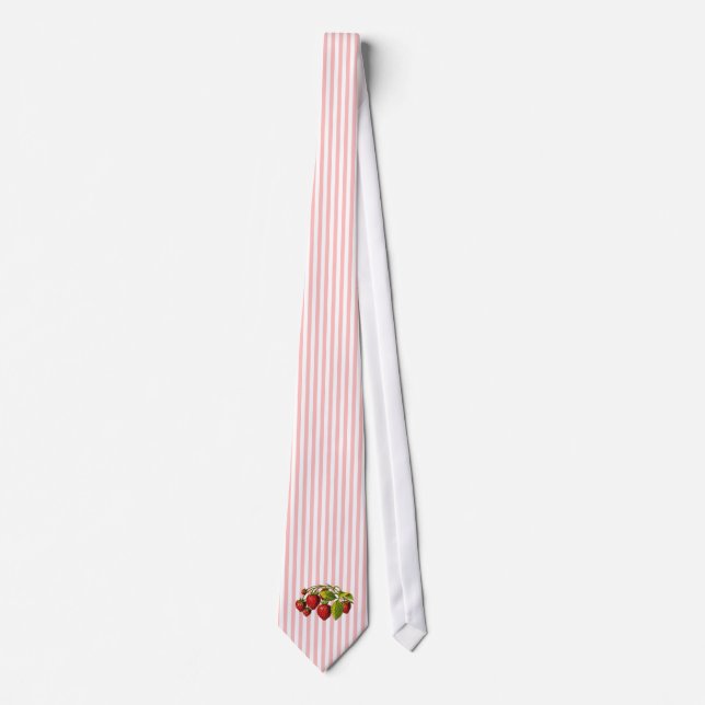 Strawberries on Pink and White Stripes Tie (Front)